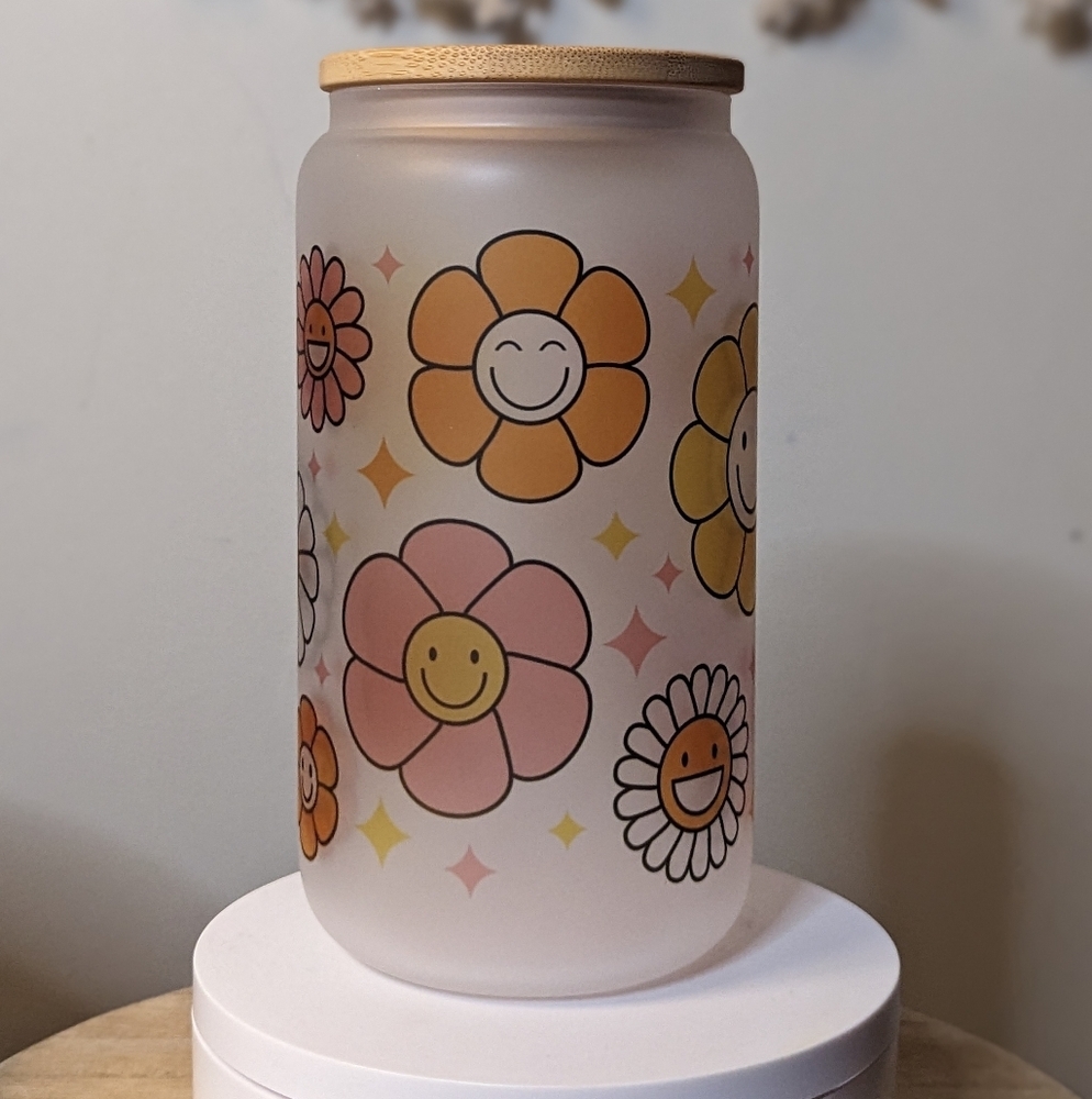 Vibrant Pink and Orange Floral Drinkware
